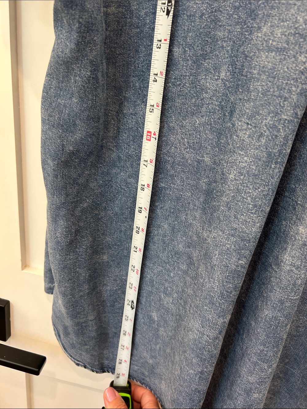 Jane and Delancey Washed Blue Denim Short Sleeve Button-Down - Picture 10 of 11